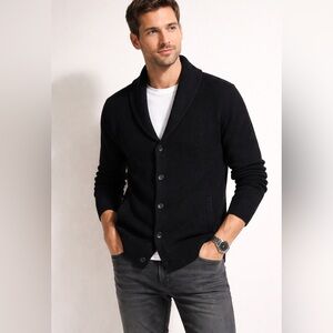 rag & bone Size L Men's Black Button-Up Merino Blend Cardigan